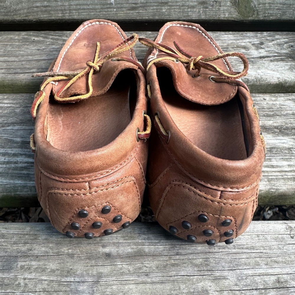 Polo Ralph Lauren Wyndings Tan Leather Driving Loafers Mens Sz 7 Brown Moc Toe - Picture 4 of 10